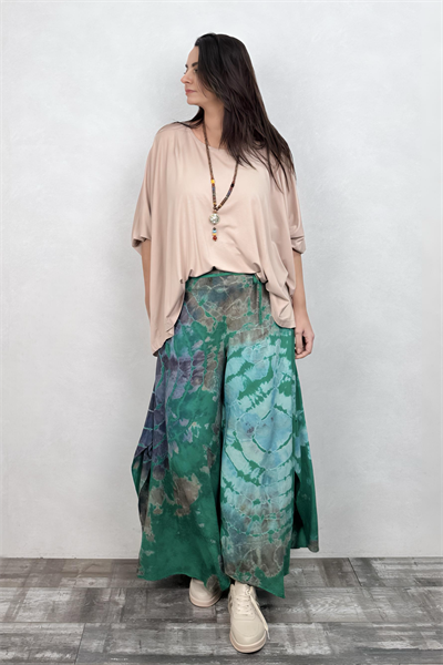 Yırtmaçlı Batik Pantolon - Yeşil