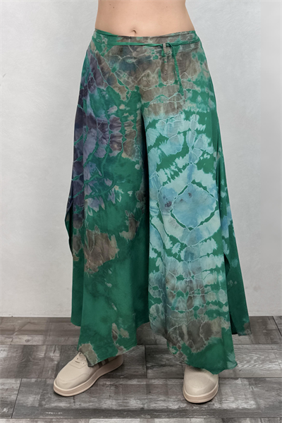 Yırtmaçlı Batik Pantolon - Yeşil