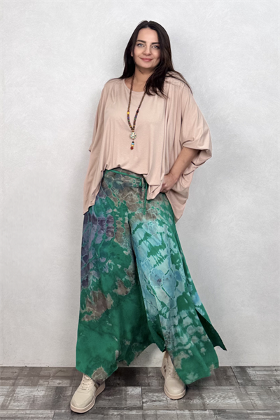 Yırtmaçlı Batik Pantolon - Yeşil