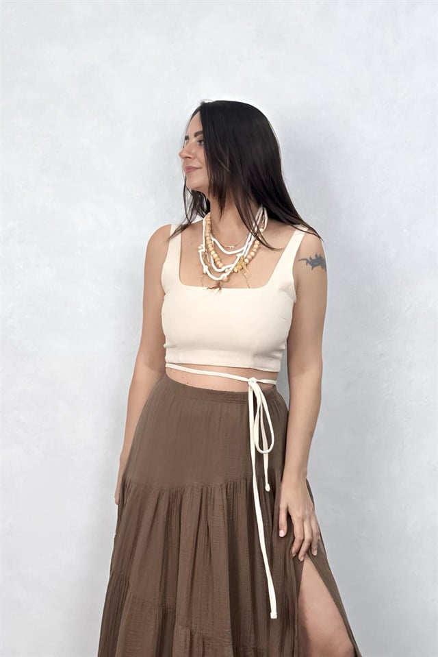 Blanca Jazz Dolamalı Crop Top -Bej