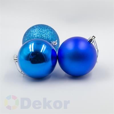 8 cm Yılbaşı Topu Blue 6 Lı Set / Parlak-Mat-Simli