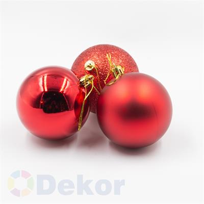 8 cm Yılbaşı Topu Red 6 Lı Set / Parlak-Mat-Simli