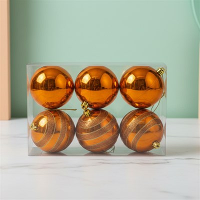 8cm Turuncu Parlak Desenli 6'lı Top