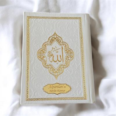 80 Sayfa Çanta Boy İsme Özel Pleksili Kabartmalı Ciltli Varak Yaldızlı Deri Ciltli Yasin Kitabı Beyaz