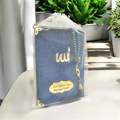 80 Sayfa Çanta Boy Kadife Kaplı Yasin Kitabı + Tül Kese + 99'lu İnci Tesbih Lacivert