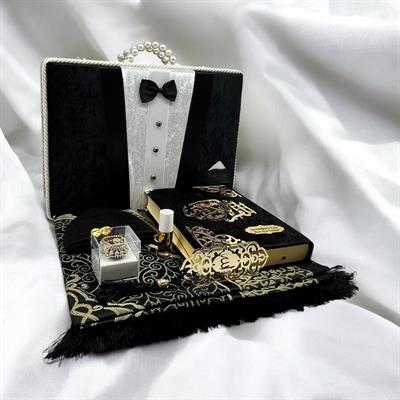 İsme Özel Siyah Damat Konseptli Sandıklı Kuran-ı Kerim Seti