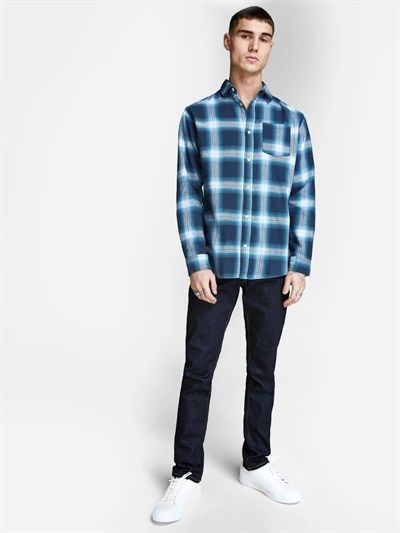 JACK & JONES ERKEK GÖMLEK 12144695-BLUE