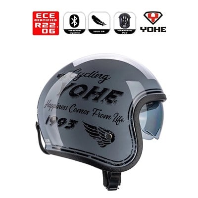 YOHE MOTOSİKLET KASKI 880-SHINY-GREY-BLACK-SILVER