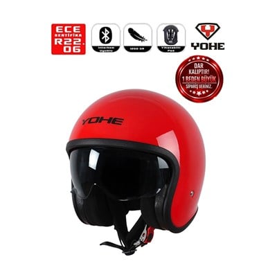 YOHE MOTOSİKLET KASKI 880-VESPA-RED-SHINY