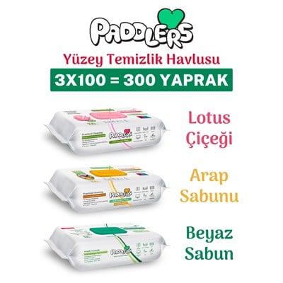 Paddlers Easy Clean Lotus Çiçeği & Arap Sabunu & Beyaz Sabun Katkılı Yüzey Temizlik Havlusu 3x100 (300 Yaprak)