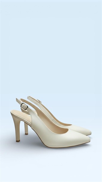 Kadın Arkası Açık Sivri Burun Topuklu Abiye Ayakkabı Sedef