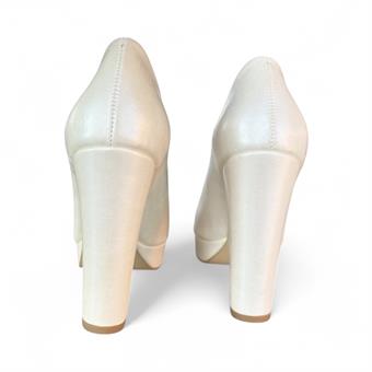 Kadın Kalın Topuklu Platformlu Abiye Ayakkabı Beyaz Sedef