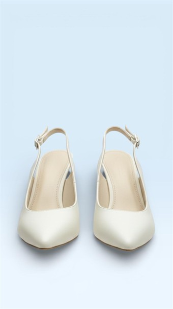 Kadın Arkası Açık Sivri Burun Topuklu Abiye Ayakkabı Sedef