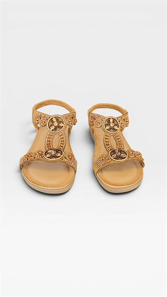 Kadın İthal Taş Detaylı Arkadan Lastikli Anatomik Rahat Taban Sandalet Camel