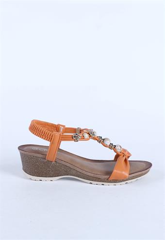 Guja Kadın Kalın Taban Taş Detaylı Sandalet Turuncu