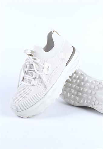 Guja Kadın Bağcıklı Triko Detaylı Kalın Taban Spor Ayakkabı & Sneaker Bej