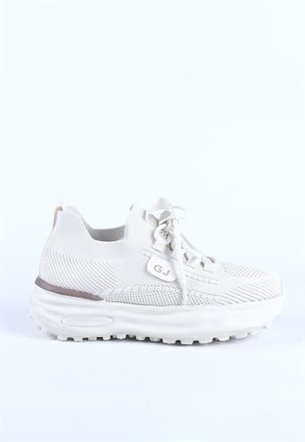 Guja Kadın Bağcıklı Triko Detaylı Kalın Taban Spor Ayakkabı & Sneaker Bej