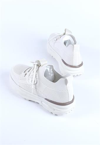 Guja Kadın Bağcıklı Triko Detaylı Kalın Taban Spor Ayakkabı & Sneaker Bej
