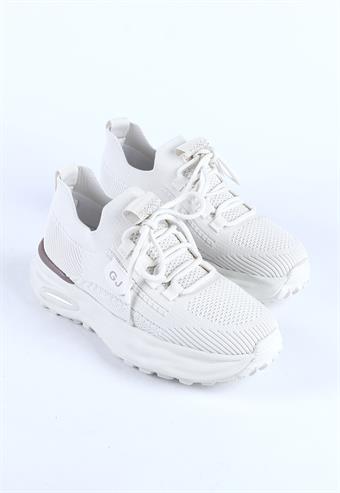 Guja Kadın Bağcıklı Triko Detaylı Kalın Taban Spor Ayakkabı & Sneaker Bej