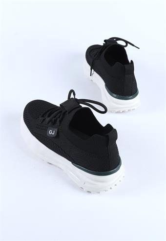 Guja Kadın Bağcıklı Triko Detaylı Kalın Taban Spor Ayakkabı & Sneaker Siyah