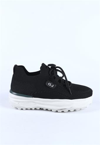 Guja Kadın Bağcıklı Triko Detaylı Kalın Taban Spor Ayakkabı & Sneaker Siyah