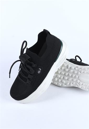 Guja Kadın Bağcıklı Triko Detaylı Kalın Taban Spor Ayakkabı & Sneaker Siyah