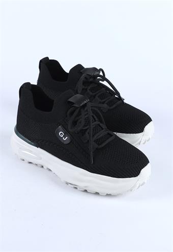 Guja Kadın Bağcıklı Triko Detaylı Kalın Taban Spor Ayakkabı & Sneaker Siyah