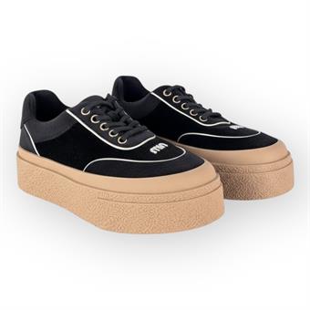Guja Kadın Kalın Kauçuk Taban Bağcıklı Kadife Spor Ayakkabı & Sneaker Siyah