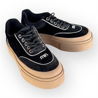 Guja Kadın Kalın Kauçuk Taban Bağcıklı Kadife Spor Ayakkabı & Sneaker Siyah