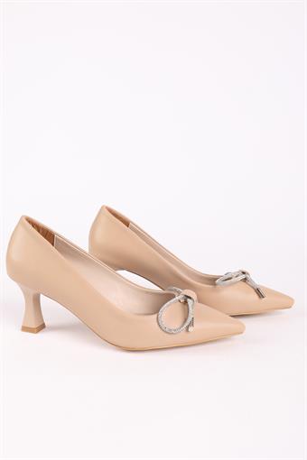 Kadın Alçak Topuklu Abiye Ayakkabı Ten Cilt