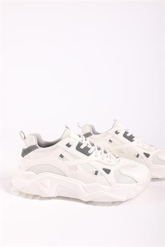 Kadın Kalın Taban Bağcıklı Spor Ayakkabı & Sneaker Beyaz