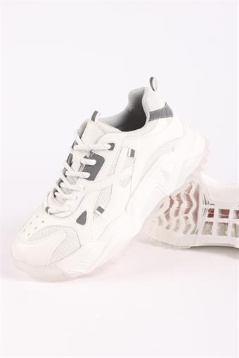 Kadın Kalın Taban Bağcıklı Spor Ayakkabı & Sneaker Beyaz