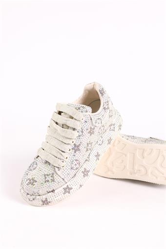 Guja Kadın Bağcıklı Taş Detaylı Sneaker Bej