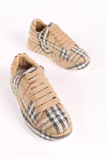 Guja Kadın Bağcıklı Taş Detaylı Sneaker Camel