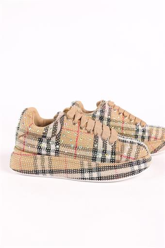 Guja Kadın Bağcıklı Taş Detaylı Sneaker Camel
