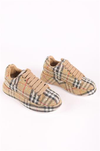 Guja Kadın Bağcıklı Taş Detaylı Sneaker Camel