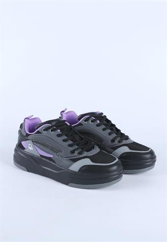 Kadın Benetton İthal Kalın Taban Bağcıklı Spor Ayakkabı & Sneaker Siyah
