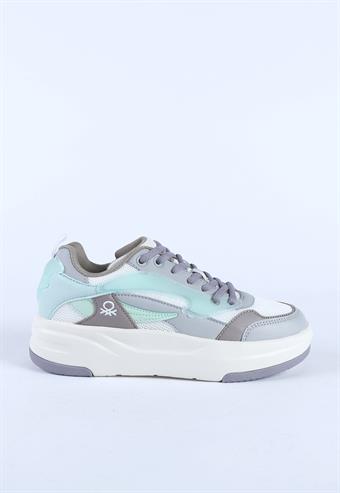 Kadın Benetton İthal Kalın Taban Bağcıklı Spor Ayakkabı & Sneaker Beyaz - Lila