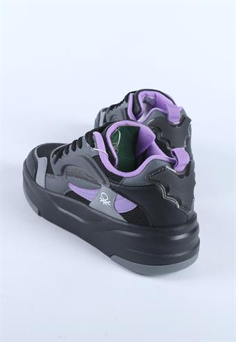 Kadın Benetton İthal Kalın Taban Bağcıklı Spor Ayakkabı & Sneaker Siyah