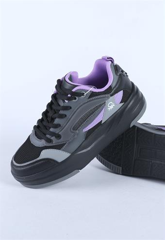 Kadın Benetton İthal Kalın Taban Bağcıklı Spor Ayakkabı & Sneaker Siyah