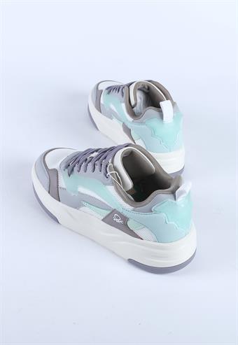 Kadın Benetton İthal Kalın Taban Bağcıklı Spor Ayakkabı & Sneaker Beyaz - Lila