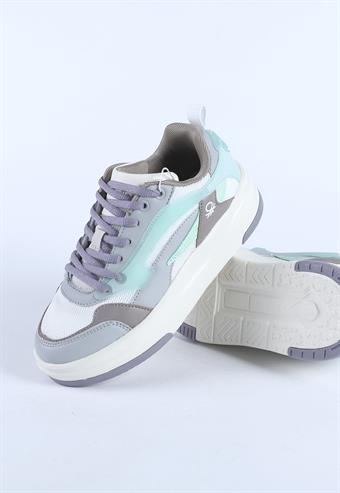 Kadın Benetton İthal Kalın Taban Bağcıklı Spor Ayakkabı & Sneaker Beyaz - Lila