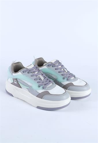 Kadın Benetton İthal Kalın Taban Bağcıklı Spor Ayakkabı & Sneaker Beyaz - Lila