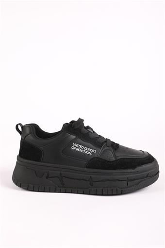 Kadın Benetton İthal Kalın Taban Bağcıklı Spor Ayakkabı & Sneaker Siyah