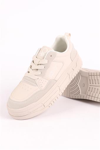 Kadın Benetton İthal Kalın Taban Bağcıklı Spor Ayakkabı & Sneaker Bej