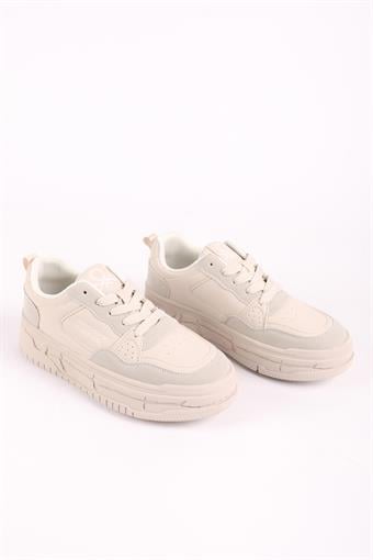 Kadın Benetton İthal Kalın Taban Bağcıklı Spor Ayakkabı & Sneaker Bej