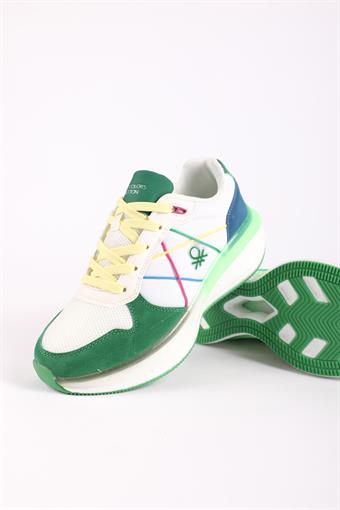 Kadın Benetton İthal Renkli Dolgu Taban Bağcıklı Spor Ayakkabı & Sneaker Beyaz - Yeşil