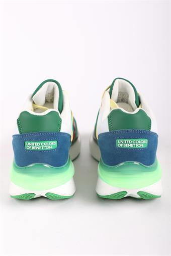 Kadın Benetton İthal Renkli Dolgu Taban Bağcıklı Spor Ayakkabı & Sneaker Beyaz - Yeşil
