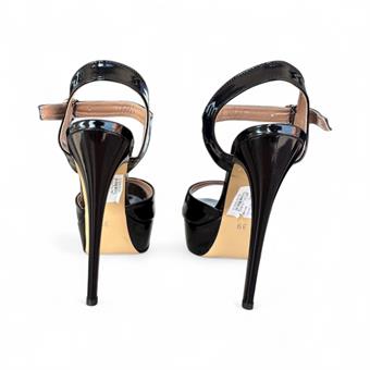 Kadın Bilekten Tokalı Yüksek Topuklu Abiye Ayakkabı Siyah Rugan