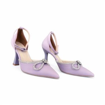 Kadın Bıyık Fiyonklu Taş Detaylı Abiye Ayakkabı Lila